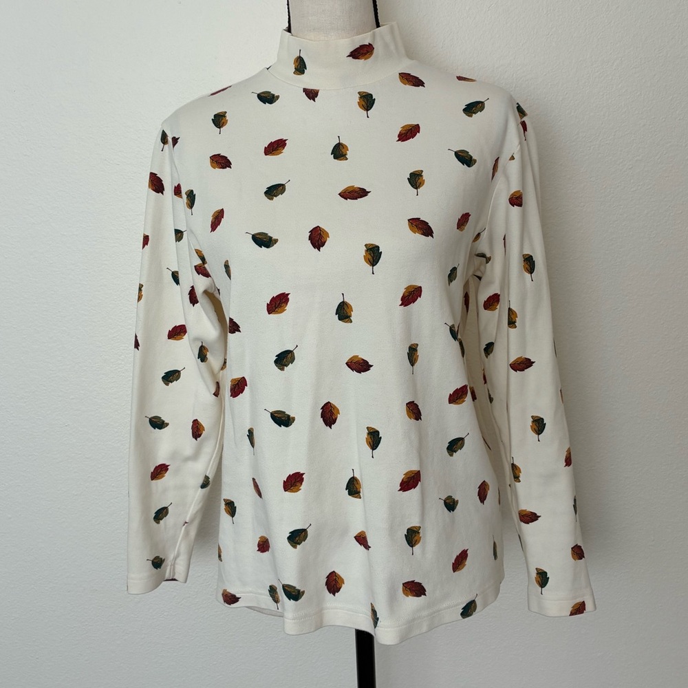 Vintage Autumn Fall Leaves Mock Neck Shirt